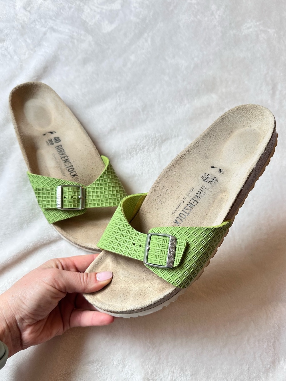 BIRKENSTOCK Madrid Green Tan Textured Sandal Shoe • German Leather Size 9 • 9.5